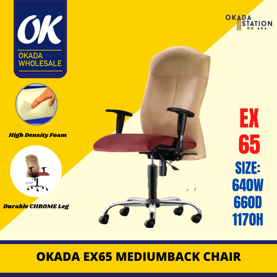 Dahlia EX-65 ERGONOMIC EXECUTIVE MEDIUM BACK CHAIR (CHROME LEG) - FABRIC / Dahlia / MEDIUM BACK CHAIR / OFFICE CHAIR / ERGONOMIC OFFICE CHAIR / ERGONOMIC FABRIC CHAIR / FABRIC CHAIR / EX-65 / CHAIR