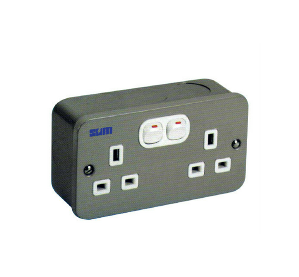 SE SETIA ELECTRIC MS D213 GELOOF 13 AMP DOUBLE SWITCH SOCKET METAL CLAD