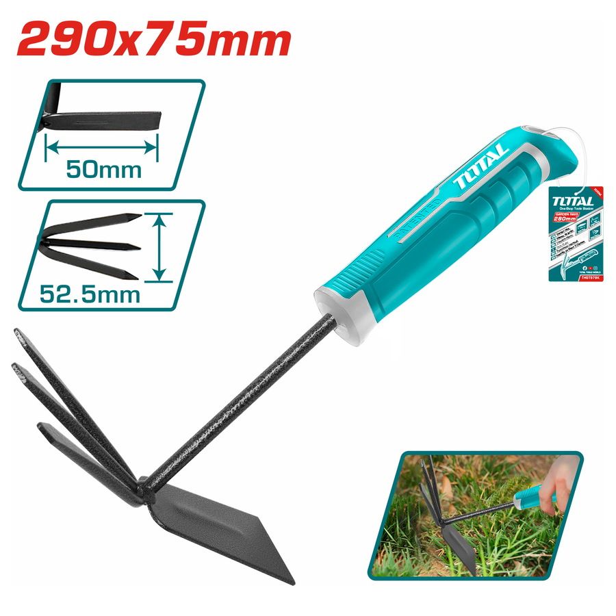 TOTAL - 3 Tine Fork & Rake (2 in 1)Garden Rake - (T-THGT979K) / Garden Rake / 3 Tine fork / Rake / Garden hoe / Garden cultivating tools / Flower planting hand tools