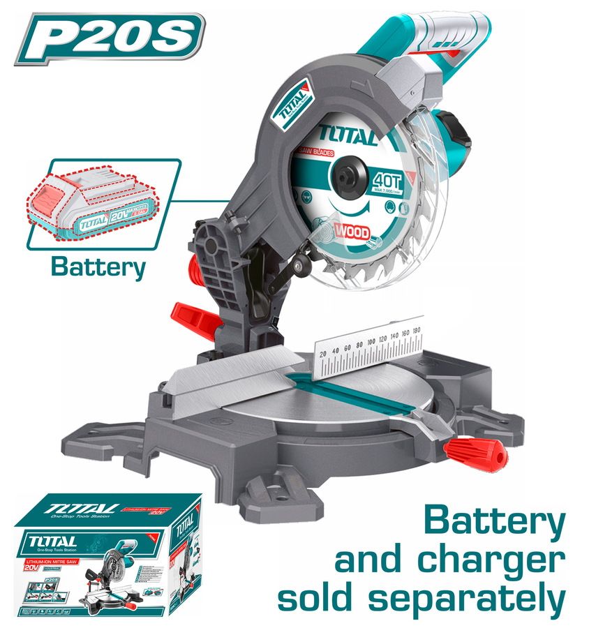 TOTAL(Li-Ion) P20S TOTAL - P20S Li-Ion Mitre Saw (T-TMS2001) - Bare Tool Only & Combo Set / Mitre Saw / Saw / Round Saw / Power Saw / Powel Tool / P20 Series