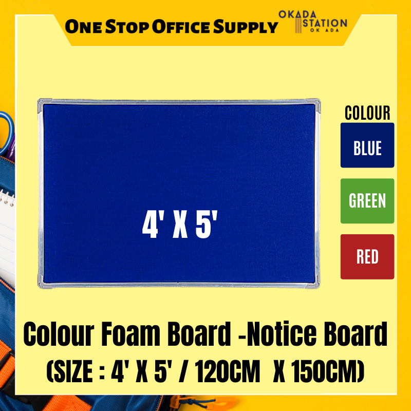 COLOUR FOAM NOTICE BOARD WITH ALUMINIUM FRAME COLOUR FOAM NOTICE BOARD / NOTICE BOARD / 4' X 5' / 4FT X 5FT / FNB-45 / WITH ALUMINIUM FRAME / FOAM BOARD / SOFT BOARD /