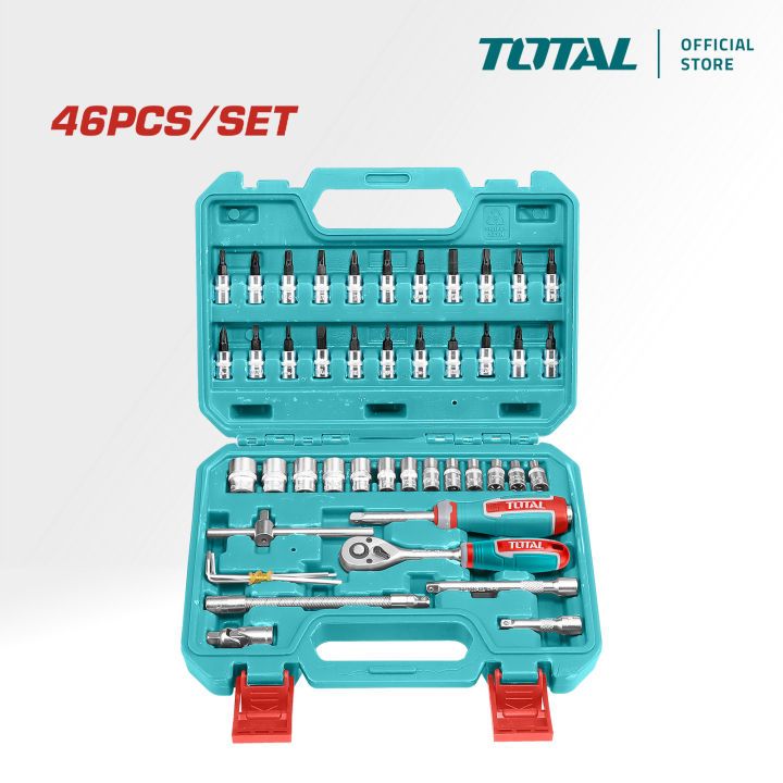 Others *TOTAL THT141462 46PCS Socket Set | 1/4” Drive 72T Ratchet | Cr-V Flexible Extension | Compact Tool Kit