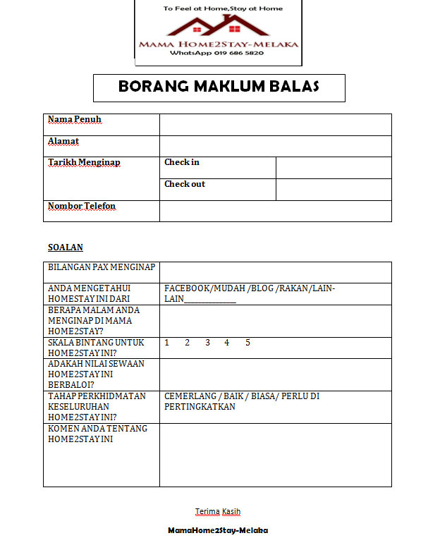 Others Borang Maklum Balas Rumah Berkunci