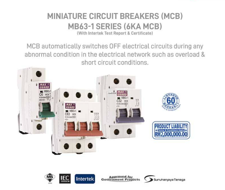 MAXGUARD MINIATURE CIRCUIT BREAKERS (MCB) 1A - 4A 1P 6KA