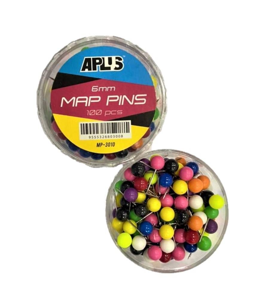 QP Aplus Map Pins Assorted Colours 6mm 100 pieces