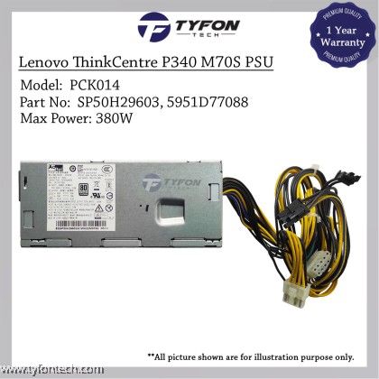 Lenovo ThinkCentre M70S M80S M90SÂ ThinkStation P340 P350 Tower Power Supply PSU 380W PCK014 SP50H29603 5P50V03183Â (Refurbished)