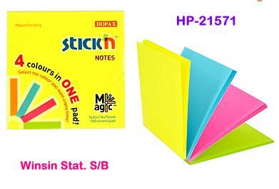 QP HOPAX STICK'N NOTES 3 X 5 INCH MAGIC 4 in 1 NEON 100s