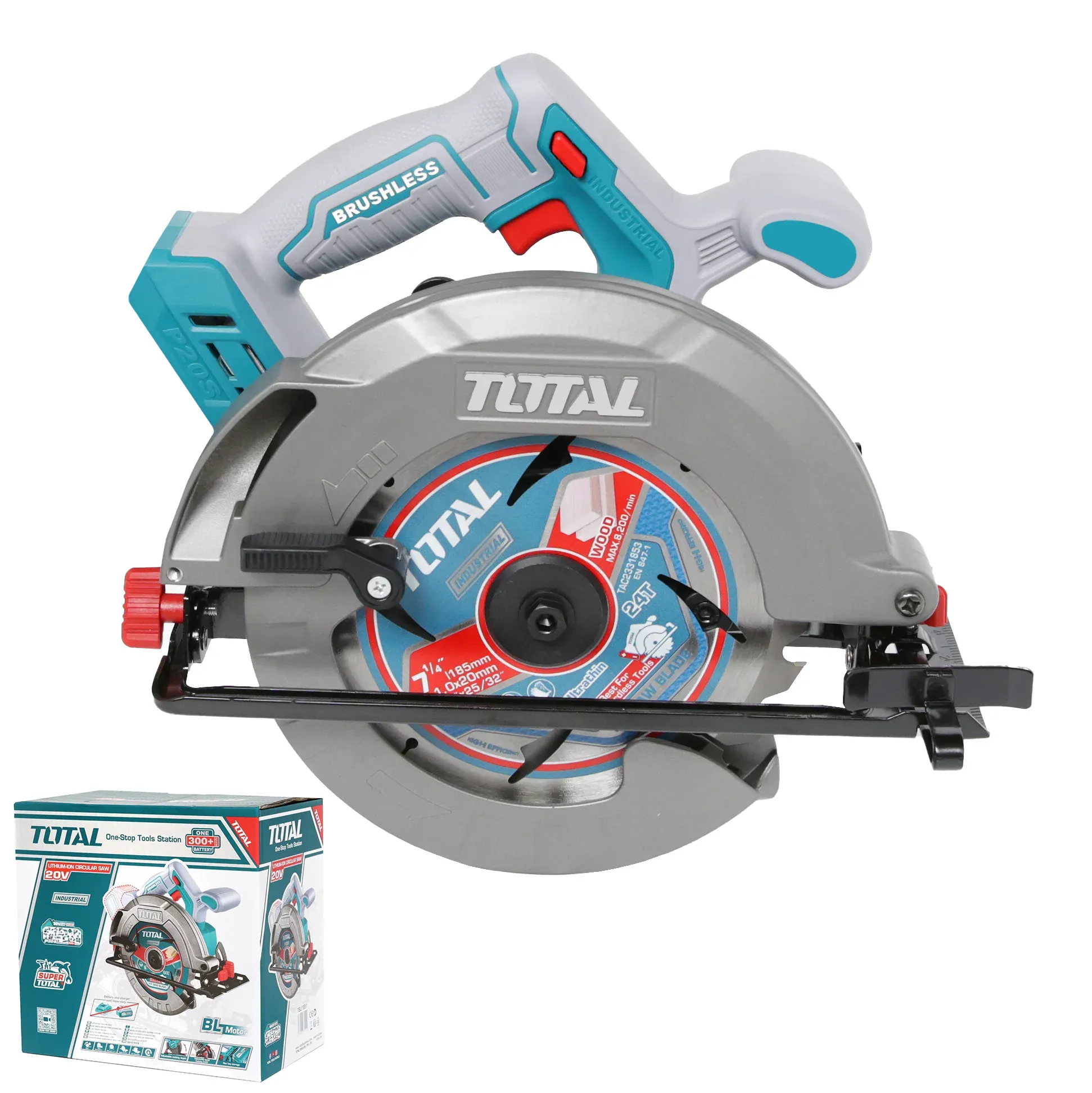 TOTAL - P20 Li-Ion Brushless Circular Saw (T-TSLI1851) - Bare Machine Only & Combo Set / Cordless Circular Saw / Circular Saw / Cutting Saw / Cut Wood - Masonry - Plastic . Metal / Power Saw / Cutting Tool / Saw / 20V / Power Tool / P20 Series