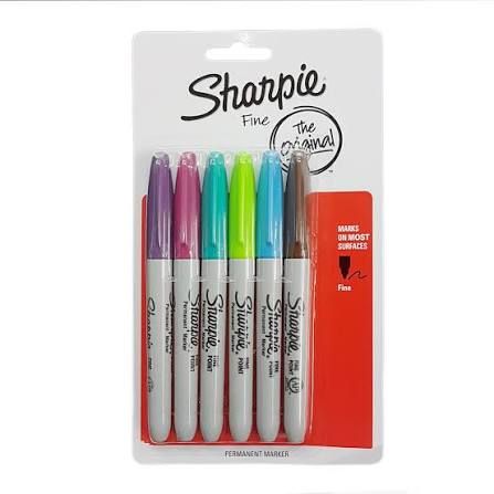 Sharpie Permanent Marker Fine Point - Assorted Light Colour (6's)