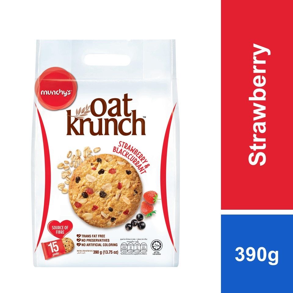 MUNCHY BISCUIT OAT CRUNCH - STRAWBERRY & BLACKCURRENT - 15 PKT/BAG
