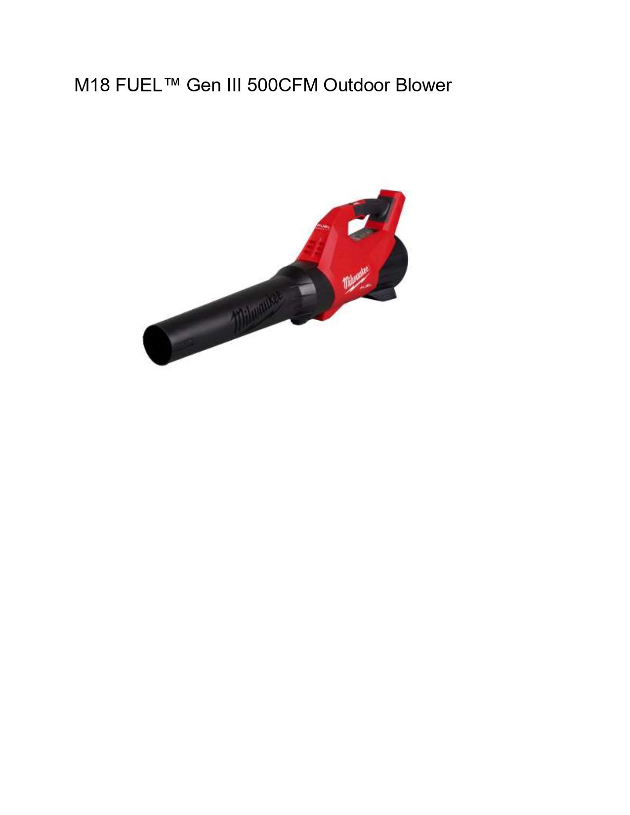 M18 FUEL™ Gen III 500CFM Outdoor Blower (Bare)