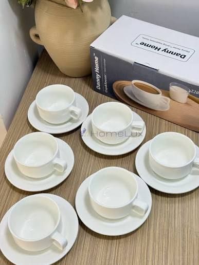12pcs Cup and Saucer Set Ceramic - Matte White (Guest)