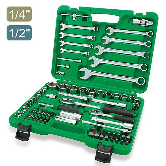 TOPTUL 82PCS Professional Grade 1/4" & 1/2" DR. Flank Socket Wrench Set GCAI8201/GCAI8202