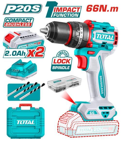 Total Cordless Drill 20V Compact Brushless Impact Drill