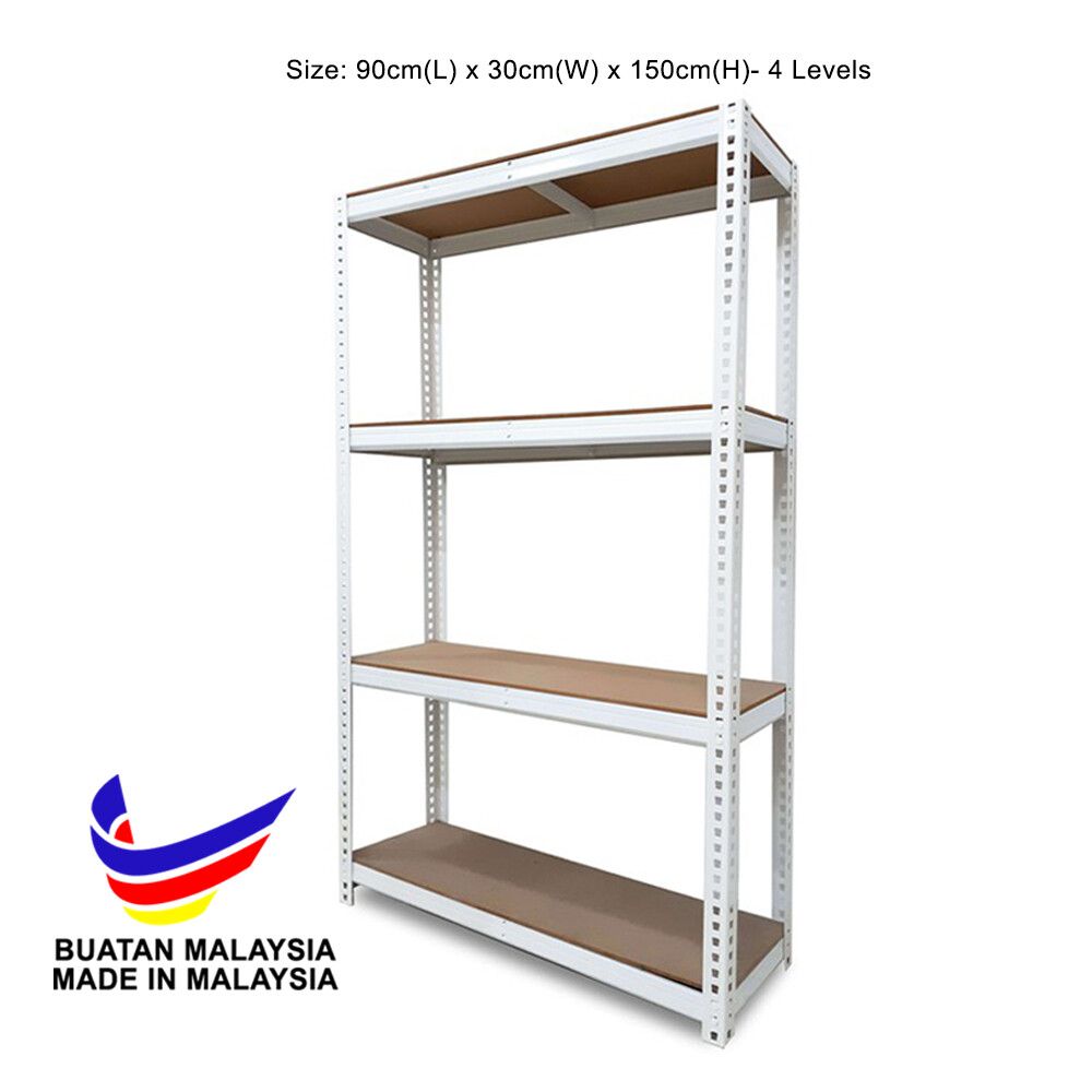 Multi-Purpose Boltless Storage Rack - 4 Levels / Rak Besi Simpanan - 4 Tingkat / Steel Rack # Pilihan Panjang : 3 Kaki & 4 Kaki # Tinggi : 6 Kaki # Steel Rack Metal Frame & Wooden Board Shelf # Pemasangan Sendiri DIY # RS1289 (KTT : 1 Unit)