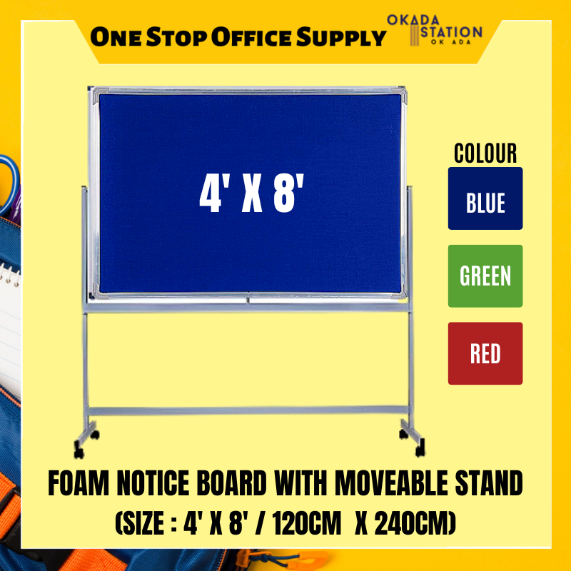 COLOUR FOAM NOTICE BOARD WITH MOVEABLE STAND 4' X 8' COLOUR FOAM NOTICE BOARD WITH MOVEABLE STAND / FOAM BOARD / NOTICE BOARD / COLOUR FOAM BOARD / BOARD WITH ALUMINIUM FRAME / FOAM BOARD WITH MULTI STAND / BOARD WITH STAND / FNB-48 + ST3