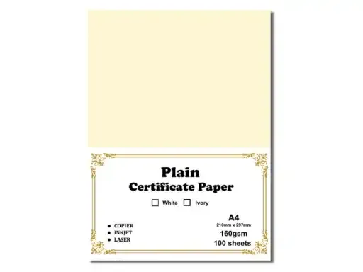 QP PLAIN CERTIFICATE 4A PAPER 160GSM 100S 210MM X297MM