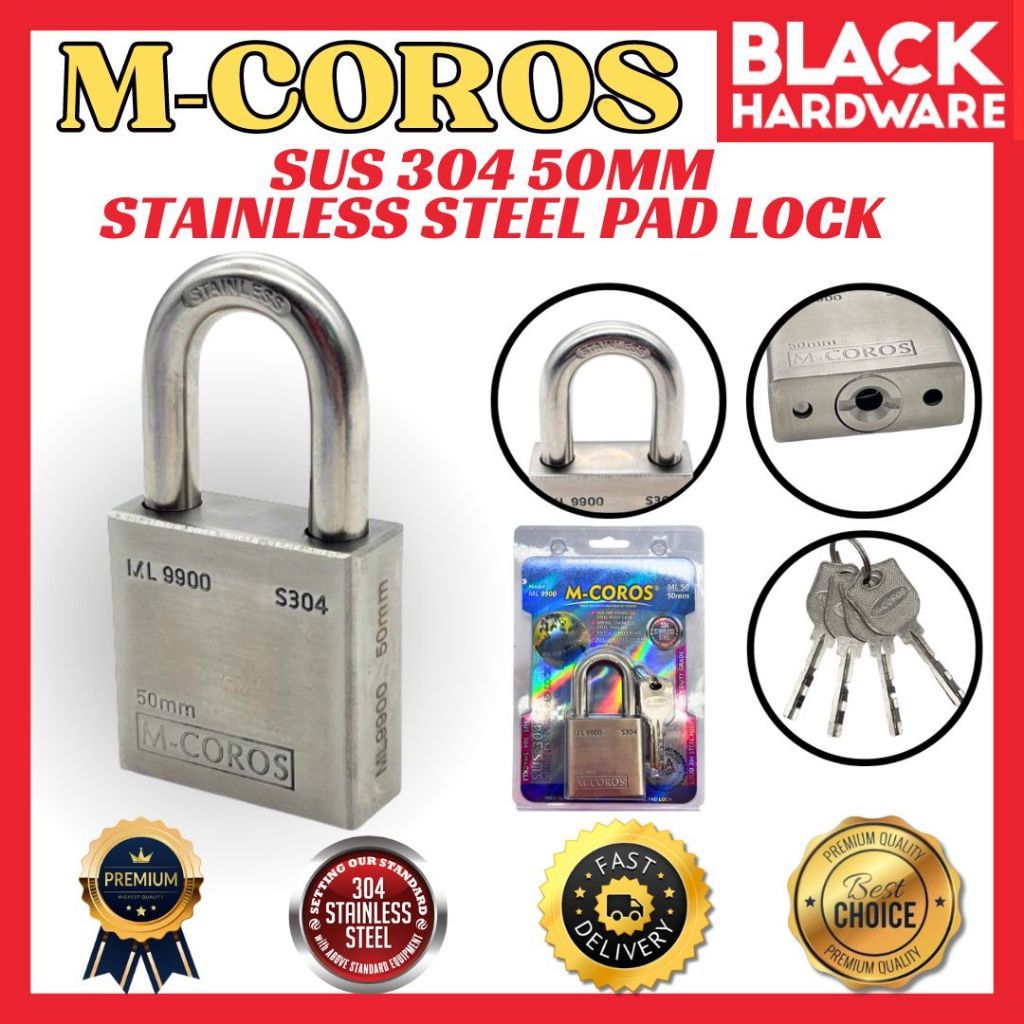 M-coros Black Hardware M-coros Mangga Kunci Padlock Heavy Duty Padlock Anti Cut Rust Lock Mangga Anti Karat 鎖頭 大门 Pad Lock Safet