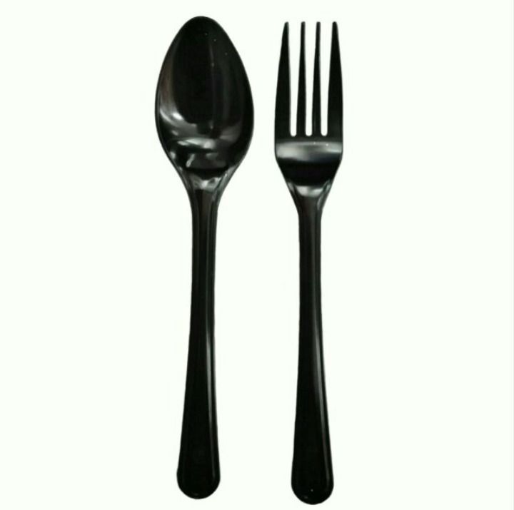 QP PLASTIC SPOON/FORK 7" 50PCS (BLACK & (CLEAR))