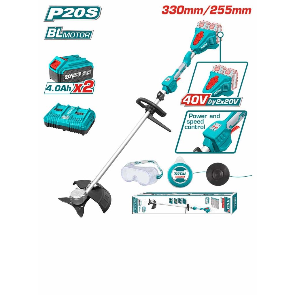 Total - P20 Li-ion String Trimmer & Brush Cutter Set (T-TSTLI200285) / String Trimmer / Brush Cutter / (2 IN 1) / String Trimmer Saw / Brush Cutter / Gardening Saw / Grass LineTrimmer / Grass Cutting Tool / Cordless Power Tool / TSTLI200285 / 20V+20V