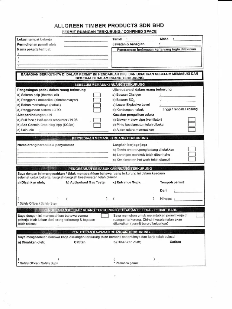 Confined Space Appendix 5 (Buku Permit PMK Risiko Tinggi)