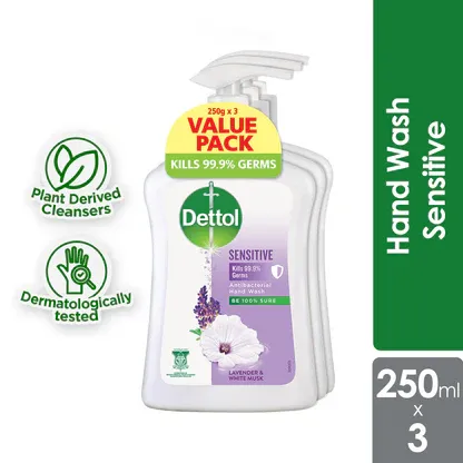 Dettol Antibacterial Liquid Hand Wash Value Pack (3's x 250g) - Sensitive