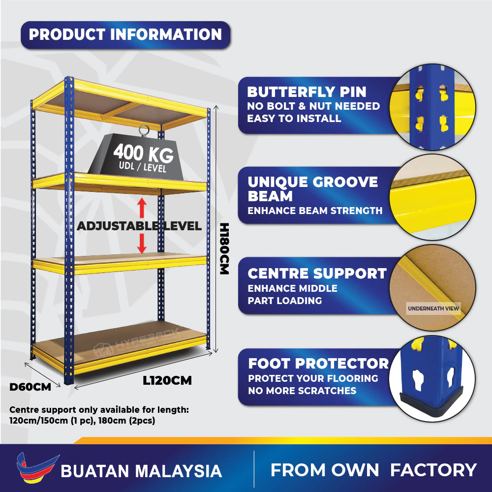 OEM Boltless Rack Heavy Duty 4 Levels D60cm x L120cm x H180cm