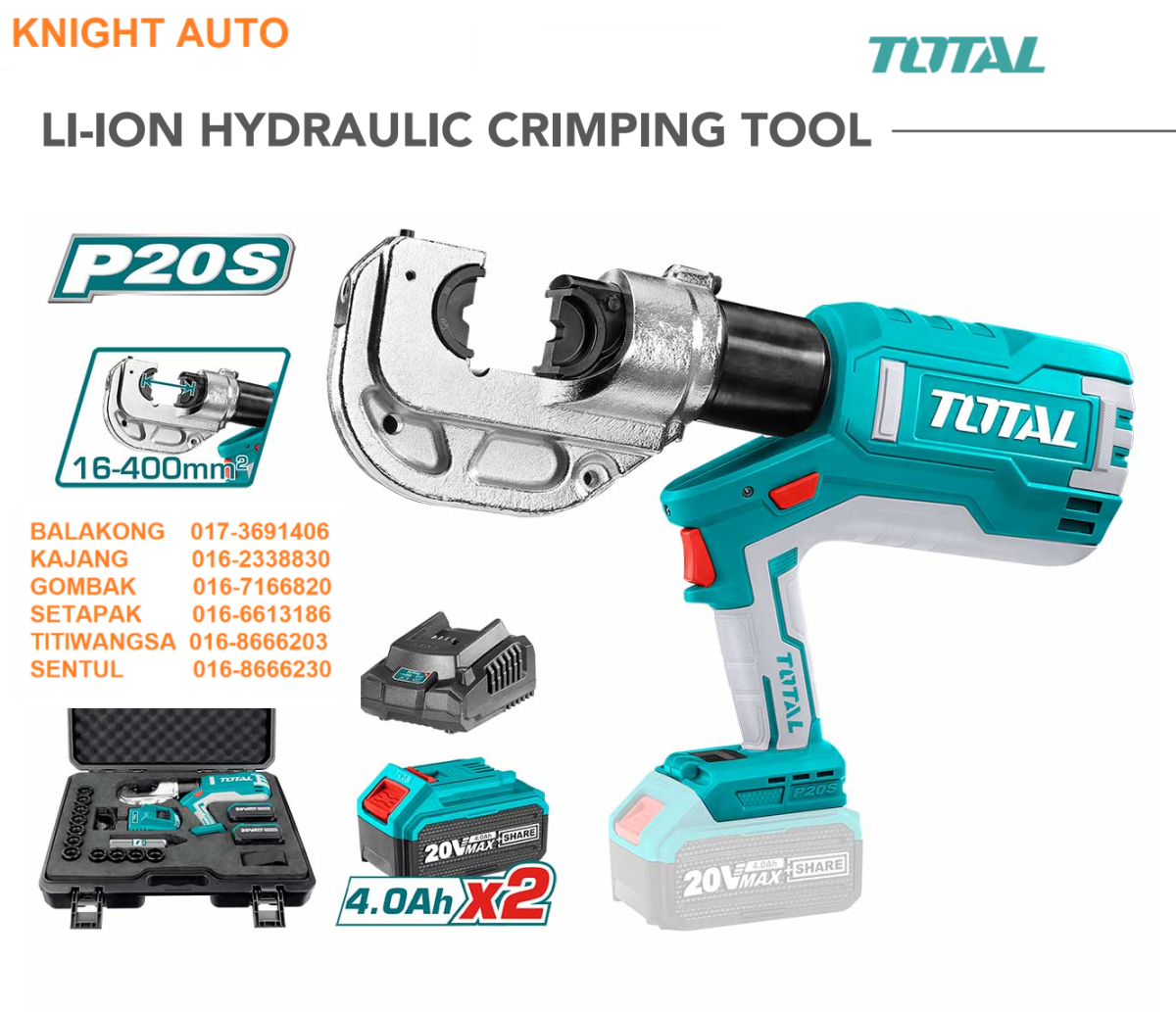 TOTAL ( Li-Ion) P20S TOTAL - P20S Li-Ion Hydraulic Crimping Tool Set (T-TCTLI2002) / Crimping Tool / Hydraulic Cramping Tool / Tool Set / Power Tool / P20 Series