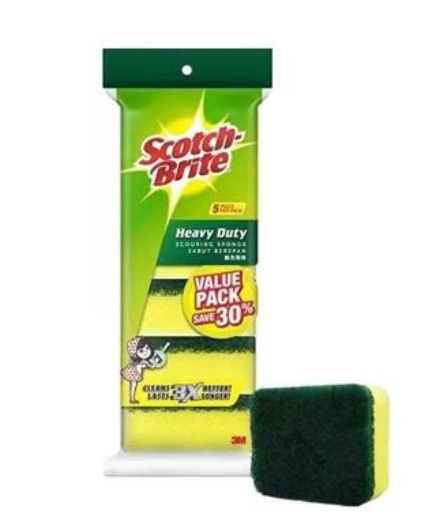 SCOTCH BRITE 3M Scotch Brite Heavy Duty Scouring Scrub Sponge - Multipurpose Household Kitchen Heavy Duty Cleaning Scrub Pack of 5