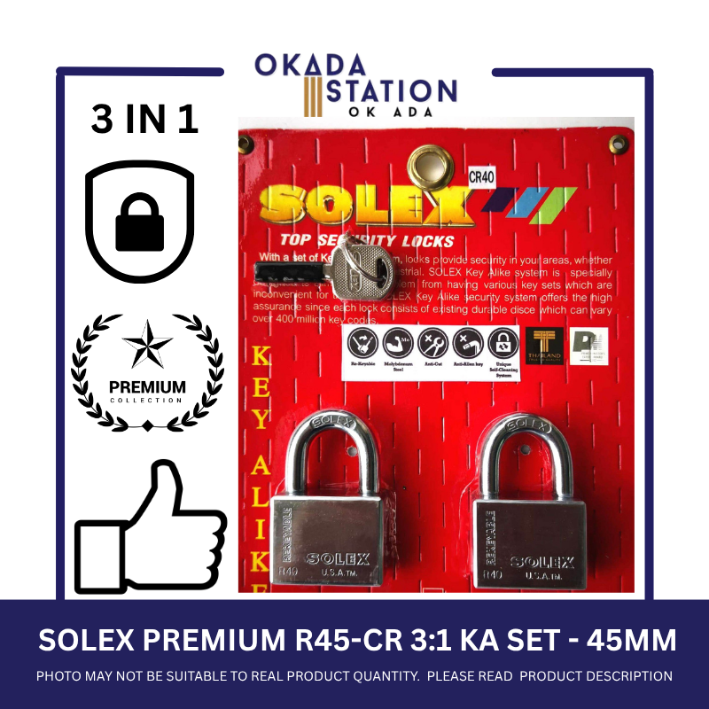 SOLEX PADLOCKS / SIZE 45MM / R45-CR 3:1 KA SET / KEY-ALIKE / MASTER KEY /SYSTEM PADLOCKS / 100% ORIGINAL / PREMIUM TOP SECURITY / KUNCI - 45MM