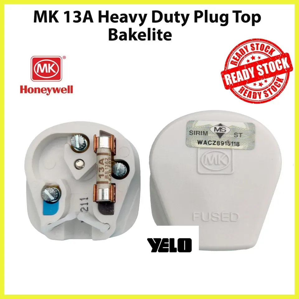MK Honeywell MK Heavy Duty Bakelite 13Amp Fused 3 Pin Plug Top Sirim Approved