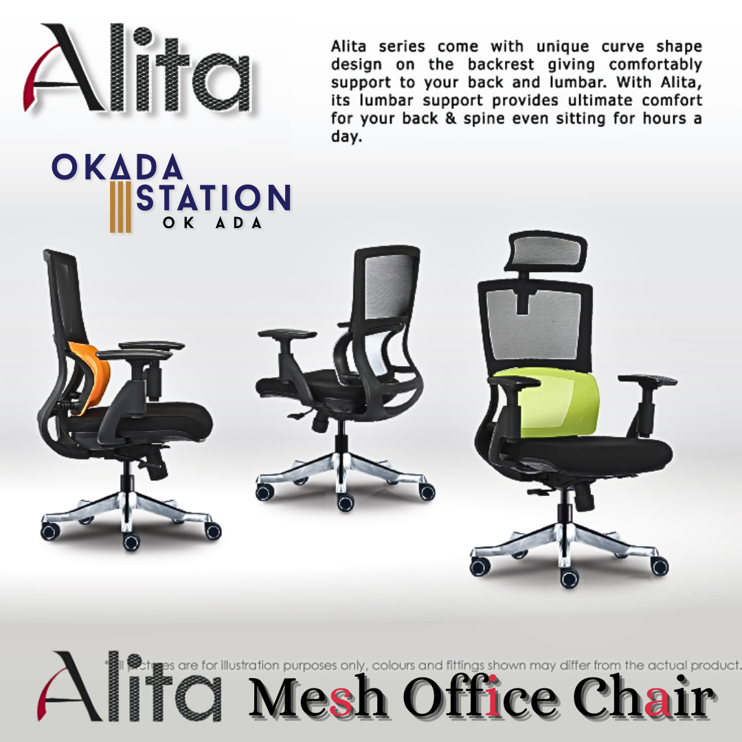 CLASSIC CHAIR ALITA 1 FABRIC ERGONOMIC OFFICE MESH CHAIR WITH NYLON LEG - ALL SIZE / CLASSIC CHAIR / MESH SERIES / ALITA 1 SERIES / ERGONOMIC MESH CHAIR / ALITA SERIES OFFICE CHAIR / ERGONOMIC OFFICE CHAIR / OFFICE CHAIR / MESH CHAIR / CHAIR / ALITA