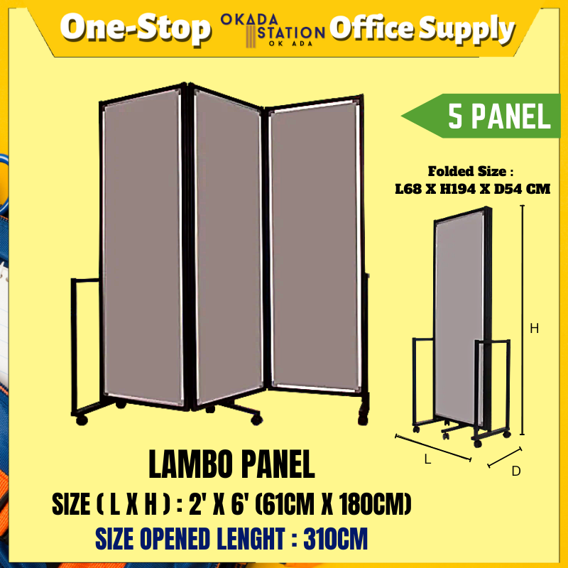 LAMBO PANEL LP-5 LAMBO PANEL (2' X 6') - 5 PANEL (Opened Length : 310cm) / 5 PIECE LAMBO PANEL / LAMBO WALL PARTITION / MOBILE LAMBO PANEL / MOVEABLE LAMBO PANEL / MOVEABLE PANEL / DISPLAY PANEL / MOBILE PANEL / PARTITION / PRESENTATION BOARD / PANEL