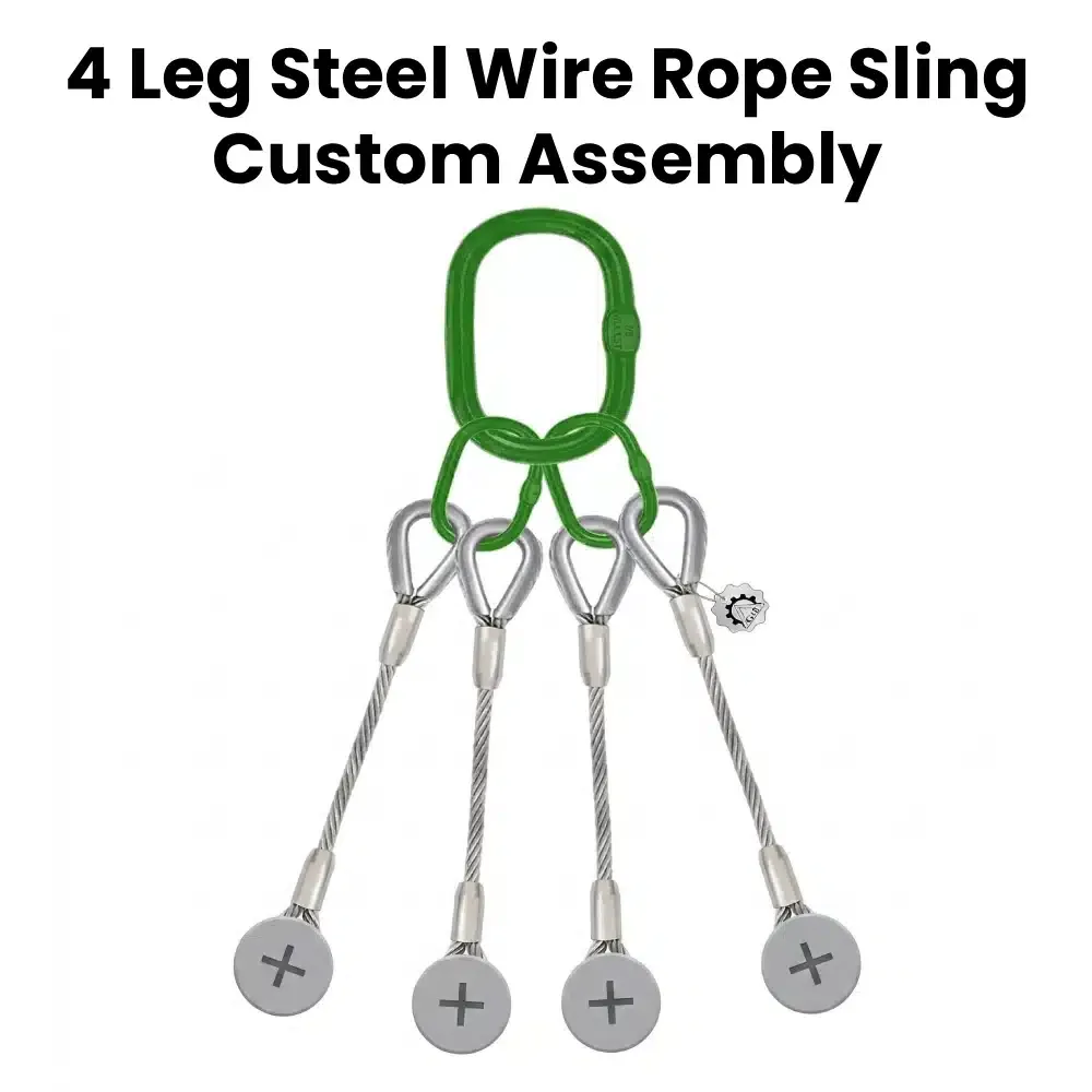 Others *4-Legged Wire Rope Sling – SWL 20T, Ø28 mm × 12 ft, Hard Eye Both Ends (c/w Master Link Assembly, Tag + Certificate of Conformance)