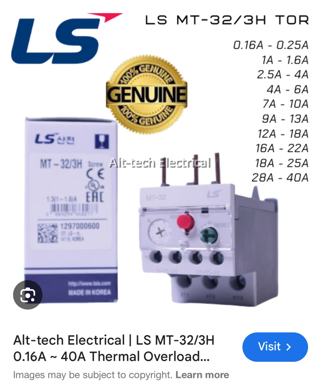 LS Metasol Thermal Overload Relay, specifically the MT-32/3H model.
