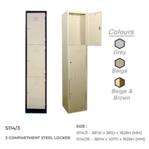 OKADA S114/3 3 LAYER METAL LOCKER H1829MM X W381MM X D381MM