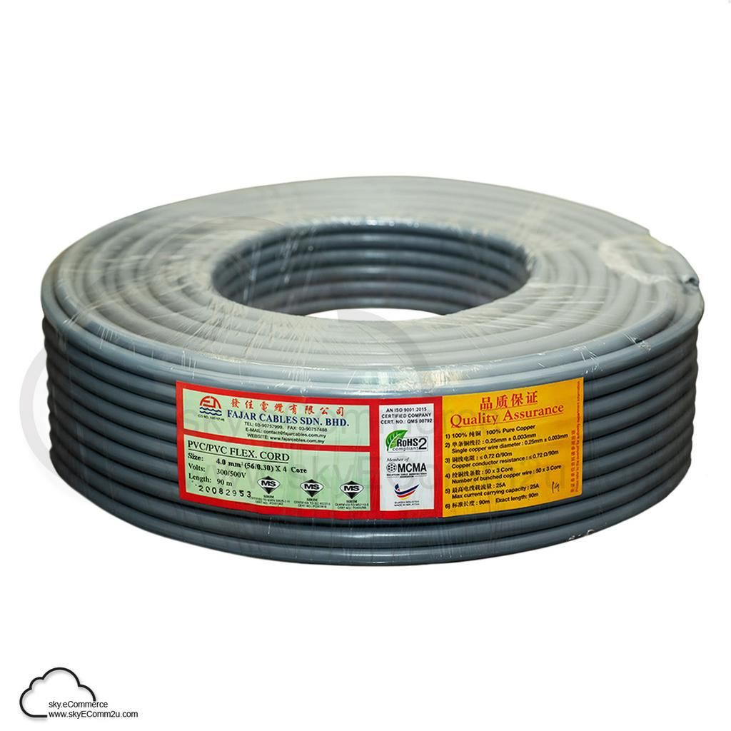 Others *FAJAR 4 Core 4 mm PVC Flexible Cable PER METER 100% Pure Copper 4core 4mm
