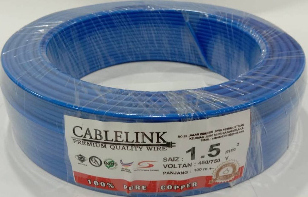 SE SETIA ELECTRIC CABLE LINK 1.5MM SINGLE CABLE (SIRIM) BLUE