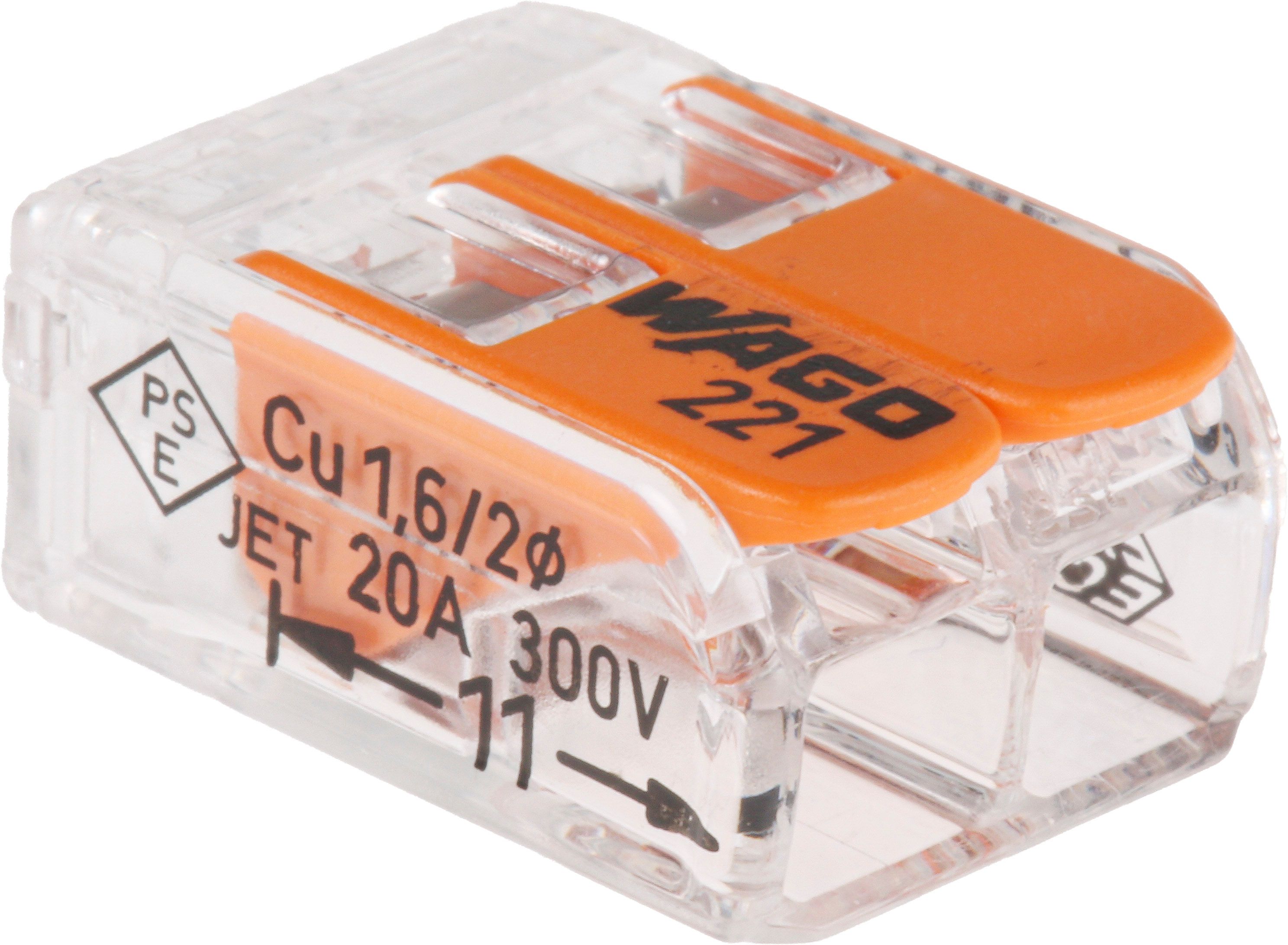 WAGO 221 Series Lever Connector, 2-Way, 32A, 24 → 12 AWG Wire, Cage Clamp Termination