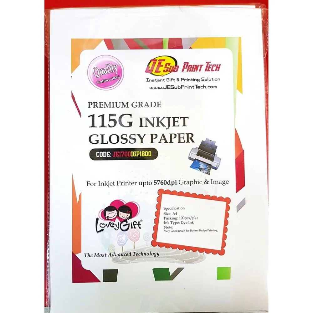 QP INKJET PHOTO SINGLE SIDE GLOSSY PAPER A4 115GSM 100PCS