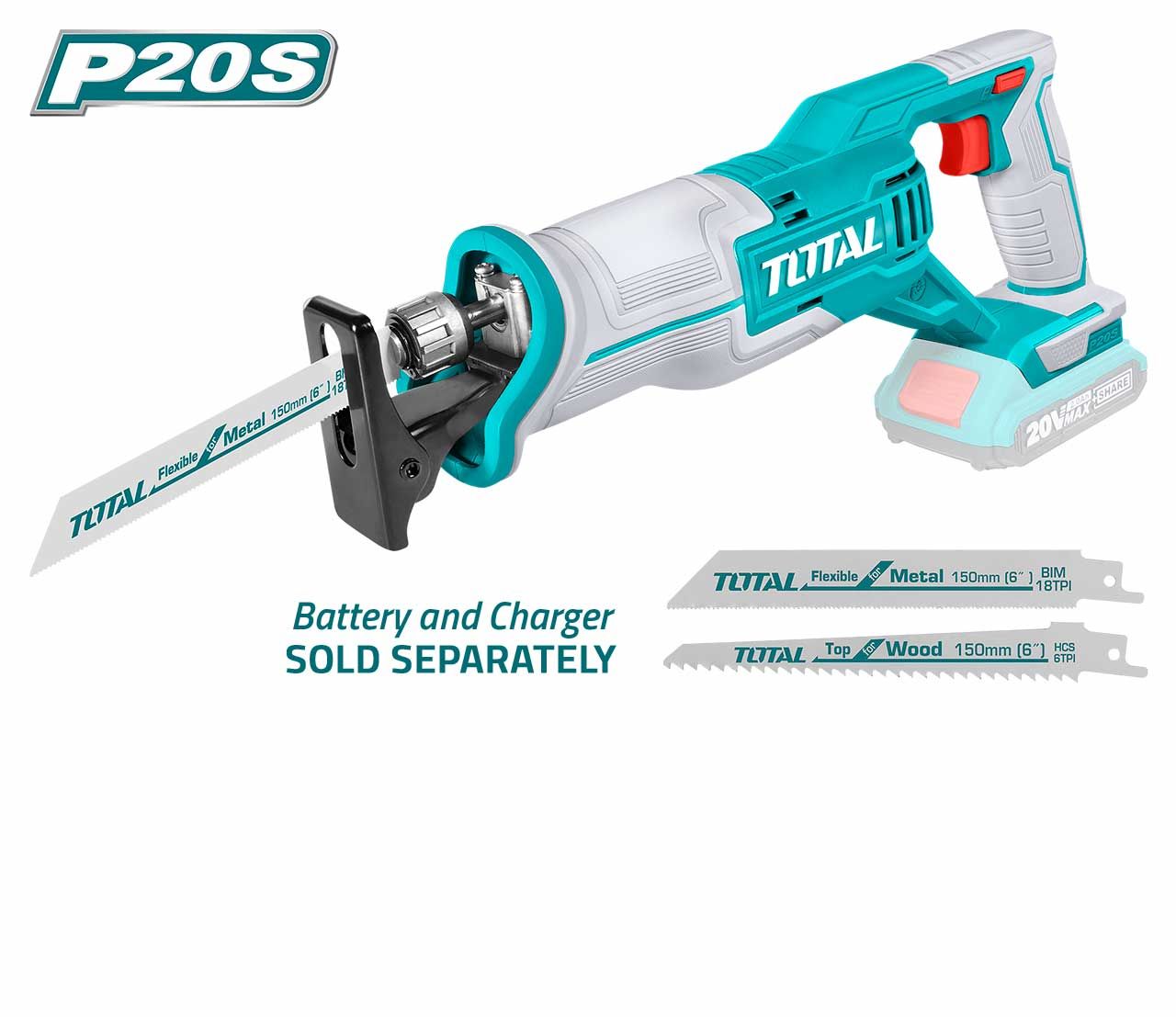 TOTAL - P20S Li-Ion Reciprocating Saw (T-TRSLI6506) - Bare Tool Only & Combo Set / Cordless Reciprocating Saw / Powered Saw / Sawzall / Recipro Saw / Saw / Power Tool / P20 Series