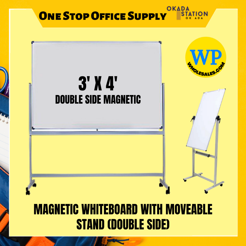 Magnetic Whiteboard Double Sided With Moveable Stand 3' x 4' / Double Sided Whiteboard With Stand / Whiteboard with Aluminium Frame / Double Sided Whiteboard / Whiteboard / DMS-34