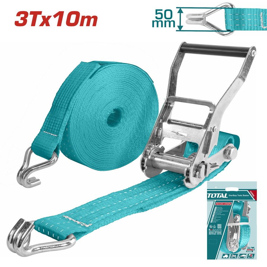 TOTAL - Ratchet Straps - 3TON X 10METER (Industrial) - (T-THTRS3101) / Ratchet Cargo Tie / Lorry Tie Down Strap / Ratchet Belt / Cargo Handling Equipment