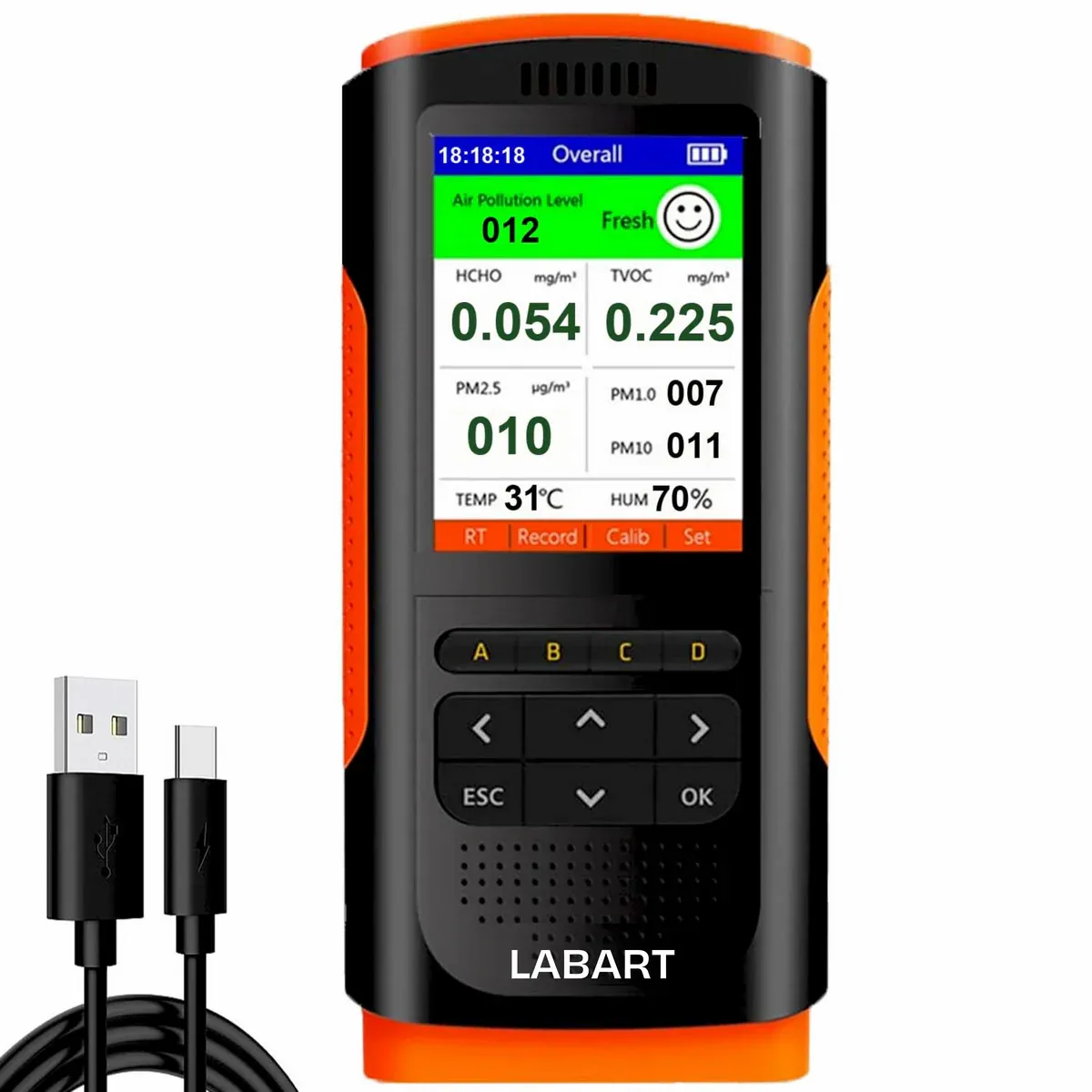 Portable Air Quality Monitor Air Detector 8-in-1 HCHO TVOC PM2.5/1.0/10 Temperature