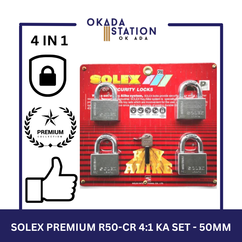 SOLEX PADLOCKS / SIZE 50MM / R50-CR 4:1 KA SET / KEY-ALIKE / MASTER KEY /SYSTEM PADLOCKS / 100% ORIGINAL / PREMIUM TOP SECURITY / KUNCI - 50MM