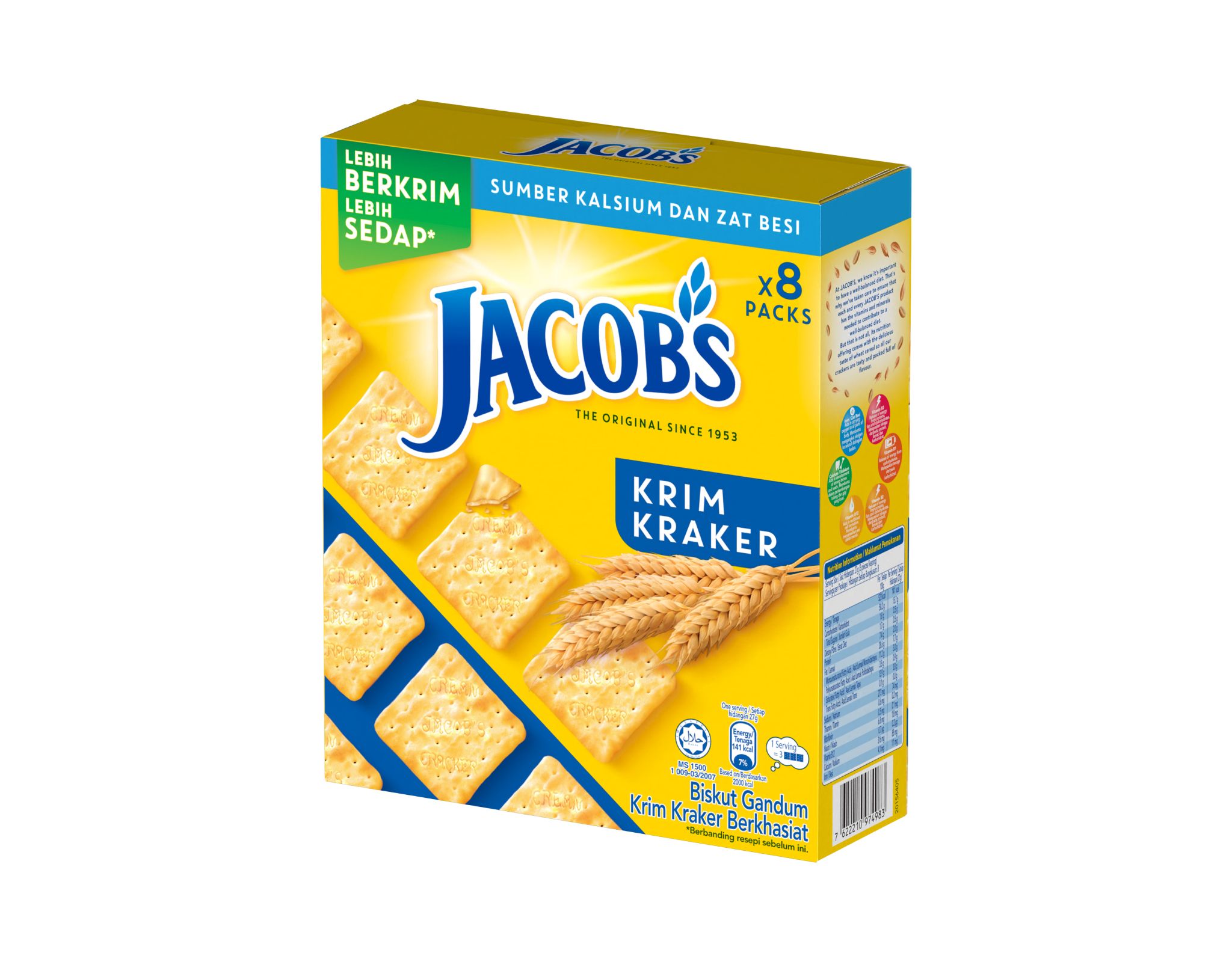 JACOBS Cream Crackers Biscuits (504g) / Jacobs Biskut Krim Kraker Berkhasiat / Snacks Cookies / Jajan - Makanan Ringan # Vitamin & Mineral # Jacobs Multipack Biscuits # Persijilan HALAL # RS2823 ( Packing : 1 Paket @ 14 Pek Kecil )