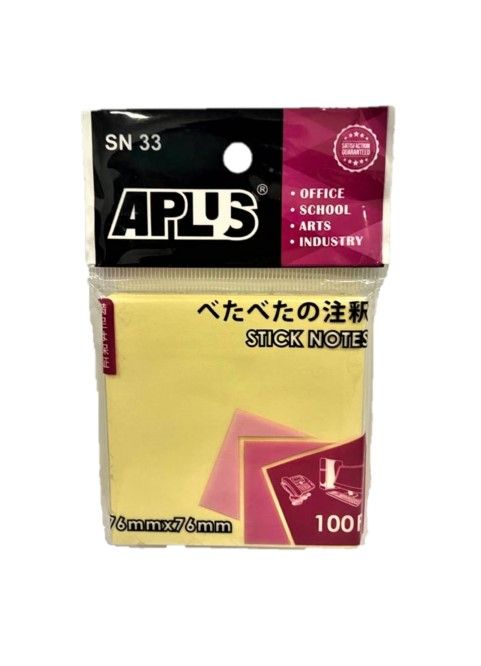 Aplus SN33 Stick On Notes 3x3 (Ylw)