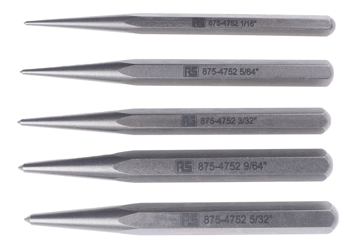 Others *RS PRO 5-Piece Punch Set, Centre Punch, 1/16 ? 5/32 in Shank