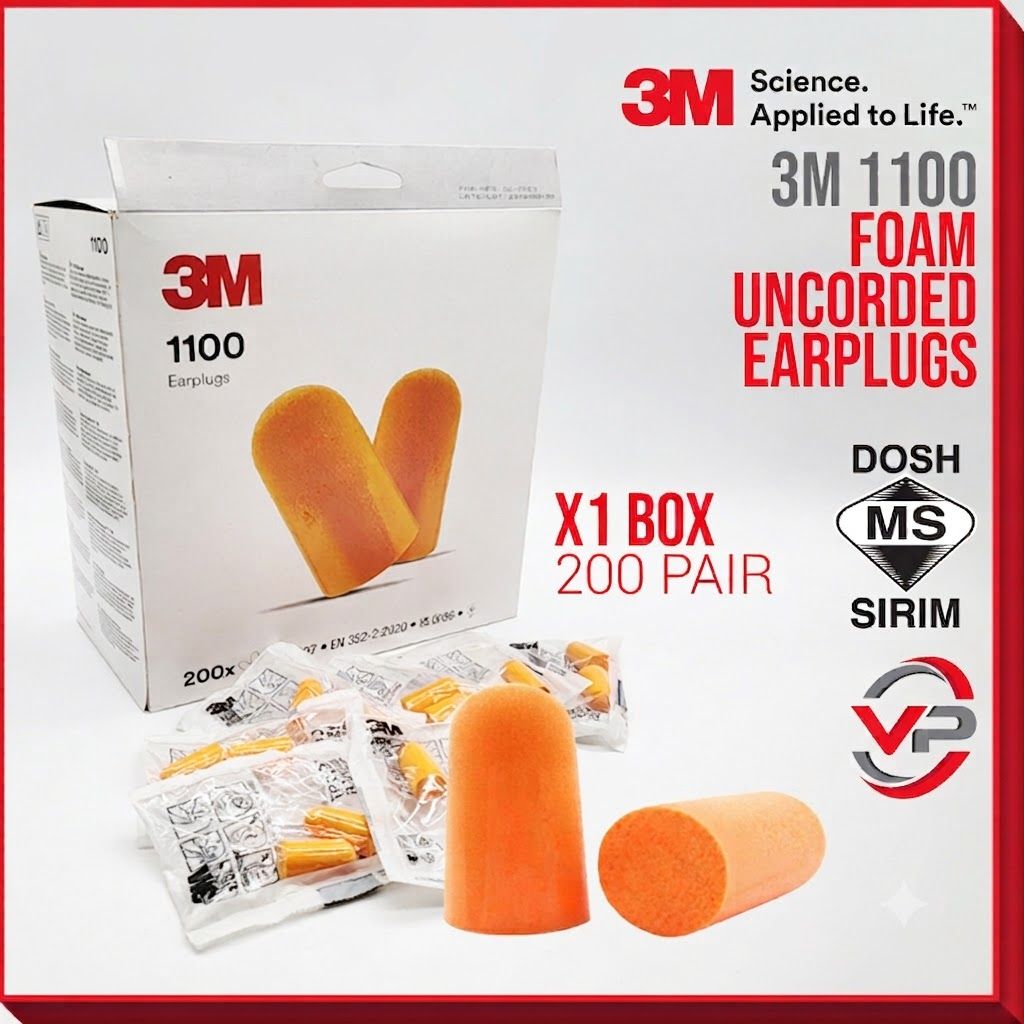 V PRO PPE EAR PLUG 3M™ 1100 1110 SOFT FOAM DISPOSABLE EARPLUGS CORDED UNCORDED EARPLUGS SNR 35 dB/SLEEPING & TRAVEL EARPLUG MURAH 1 BOX