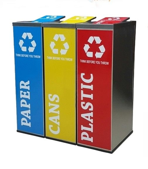 RECYCLE BIN S/S SWING TOP BINS C/W STICKER (SIZE : 380(W) X 230(D) X 740(H)MM) - LEADER -244/SS